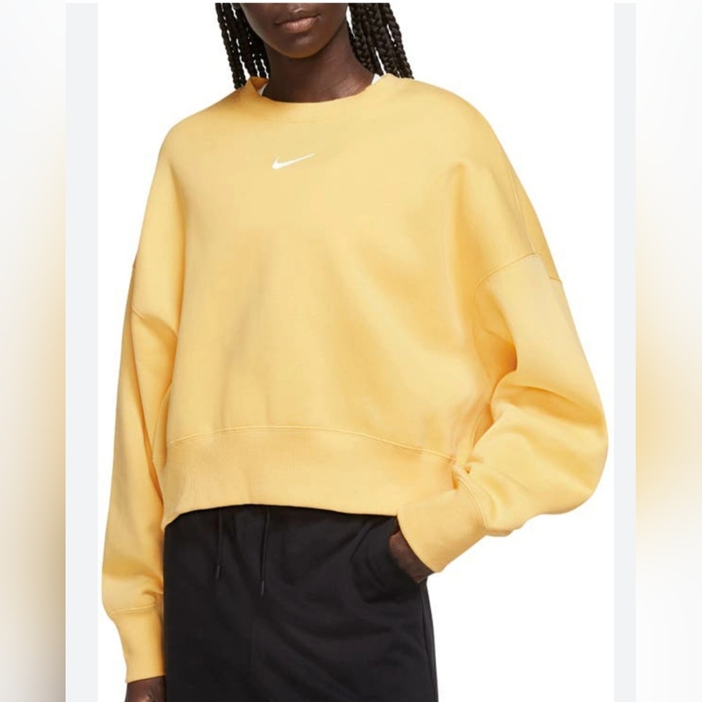 Nike Sportswear Yellow Phoenix Fleece Over-Oversized Crewneck Sweatshirt-Size XL
